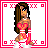 Pixel art of a woman in a red outfit with long brown hair, surrounded by a red border with X patterns, with the word 'Beautiful' below.