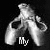 Two grayscale animated frames show a stylized figure with outstretched arms holding circular objects, each frame displaying different text below.