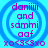 Blue circular ripple background with purple text reading 'dani iii and sammi aaf xo<3<3xo' in four identical quadrants.