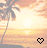 Pixelated tropical sunset scene with palm trees and a heart symbol, showing animation change in the heart's fill.