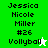Pixelated text displays 'Jessica Nicole Miller #26 Volleyball' on green and white backgrounds with a small star icon.