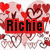 Animated icon with red text reading "Richie is handsome" over a background of pink and red hearts, some forming heart shapes.