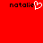 Red background with two instances of the text 'natalie' in black pixelated font, one with a white heart symbol replacing the 'e' in 'natalie'.