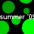 Green circular shapes on black background with repeated text 'summer '09' in white pixelated font, some circles partially cut by horizontal lines.