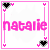 Four pixelated display the name 'natalie' in pink or black text within a pink border, with heart and arrow symbols at corners
