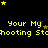 Yellow pixelated text and stars on a black background with repeated patterns.
