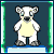 Pixelated cartoon animal with white fur, black nose, and green eyes stands on a blue base, changing expressions and poses across frames.