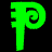 Two identical green stylized P-shaped icons on black background, side-by-side in contact sheet layout with slight pixelation and dithering effects.