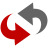 Two pixelated arrows form a circular refresh symbol on a light gray background, one red and one gray, with the red arrow positioned below and to the left of the gray arrow.