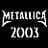 A 4-frame contact sheet of a Metallica-themed animated buddy icon with text and character images in black, white, and gray tones.