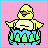 A 4x3 contact sheet of a pixel art Easter-themed animated icon showing a yellow chick in an egg carton on the first frame and repeated "happy easter!" text across subsequent frames.
