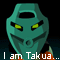 Pixelated teal alien head with yellow eyes and orange shoulder accents, displaying text overlays in a