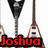 Pixelated image of electric guitars with red text overlays reading "Joshua" and "ROCKS!!!" on a white background.