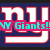 Pixelated 'NY' logo with red outline on dark blue background, featuring cyan text overlay reading 'W Giants!!' in top-left corner.