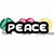 Animated icon with 'PEACE' text over green, pink, and yellow circles; transitions to 'LOVE' over a large pink heart shape.
