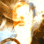 Animated sequence showing a character with orange hair transitioning from bright overexposure to clear visibility, then shifting to another figure in dark clothing against a black background.