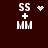 Four identical static arrangements of 'SS + MM' text with a central symbol changing from a heart to a starburst to a dot cluster to a static symbol.
