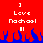 Red background with white text reading "I Love Rachael" and three exclamation marks above blue flames.
