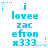 Pixelated blue text and star motifs on white background with repeated phrases 'i lovee zac efron x333.' in two , animated stars at corners