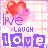 four identical showing a pink checkered background with red hearts, purple text reading 'live LAUGH love', and small symbols changing between frames