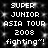 Black background with white pixelated text reading "SUPER JUNIOR ASIA TOUR 2008 fighting"! repeated twice in a pattern