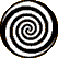 Six black-and-white spiral patterns arranged in two on a gray background, each spiral featuring alternating thick and thin bands