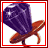 A pixelated purple object on a brown stand with red border, next to text reading "Bling - Bling" in purple letters.