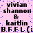 Pixelated text repeats across a pink background with scattered blue dots, forming a of names and symbols