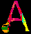 Four pixelated A-shaped icons with color variations and partial text elements on black backgrounds.