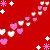 A 50x50 pixel animated icon featuring a red background with pink and white heart-shaped particles moving in diagonal patterns, accompanied by small star-like shapes.