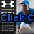 A pixelated static image shows a person in blue clothing and cap with the Under Armour logo above partially visible text reading 'cliekc' on black background.