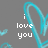 Gray background with cyan curved lines and white pixelated text reading 'i love you' in three centered rows.