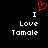 Red pixelated heart symbol above white text reading 'I Love Tamale' on black background, with identical mirrored text below.