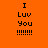A static image with orange background displaying 'I Luv You !!!!!!!' text in black pixelated font, with green rectangular overlays on different text lines across six