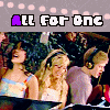 Animated sequence of three people wearing headphones in a studio setting with 'All For One' text above, showing subtle pose and expression changes across frames.