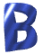 Blue glossy letter B with white cutouts on a white background, displayed in three vertical