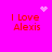 A bright pink background displays four identical red text blocks reading "I Love Alexis" with pixelated heart and starburst symbols above them.