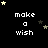 Black background with white text 'make a wish' repeated in three , surrounded by small yellow and gray stars that shift position across frames