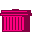 Pixel art of a character with brown hair and light skin peeking from behind a pink and magenta striped structure, holding a white sign with black Japanese text.