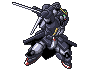 Four pixel-art mecha icons in a , each with distinct poses and weapon states against a solid gray background