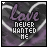 A heart-shaped icon with purple and gray tones displays the text 'love never wanted me' in stylized fonts, featuring a small white star that moves across different positions.