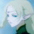 Pixelated anime-style character with pale skin and light blue eyes, wearing a green garment against a light blue background, with text reading 'AnimeIM' and 'com' on a black