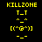 Yellow pixel art text and symbols on black background, featuring 'KILLZONE' text above a T_T emoticon, star eyes, and a cat-like face with whiskers.