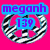 six pixelated images with text overlays: pink background with 'meganh 139', dog with 'can't', floral background with 'live', zebra stripes with 'without', musical notes with 'music!', and empty gray space