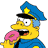 A 48x48 pixel animated contact sheet featuring a cartoon police officer character from The Simpsons holding a pink donut, with visible text for "The Simpsons Movie" in yellow and black lettering across multiple frames.