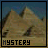 Pixelated pyramid image with 'MYSTERY' text below, displayed in a of identical frames with varying text color and brightness