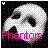 Pixelated skull icon with multicolored speckles on a black background, featuring pink text reading 'Phantom' at the bottom.