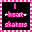 A static contact sheet of two identical pixel art buddy icons with pink and white striped borders, black backgrounds, and text reading "i heart skaters" in bright pink pixels.