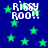 Blue background with green stars and repeated white text 'RIGGY ROO!!' in pixelated font.