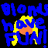 Pixelated blue text 'BLOOMY BLOOMY' surrounds a central yellow and orange flame-like shape on black background.